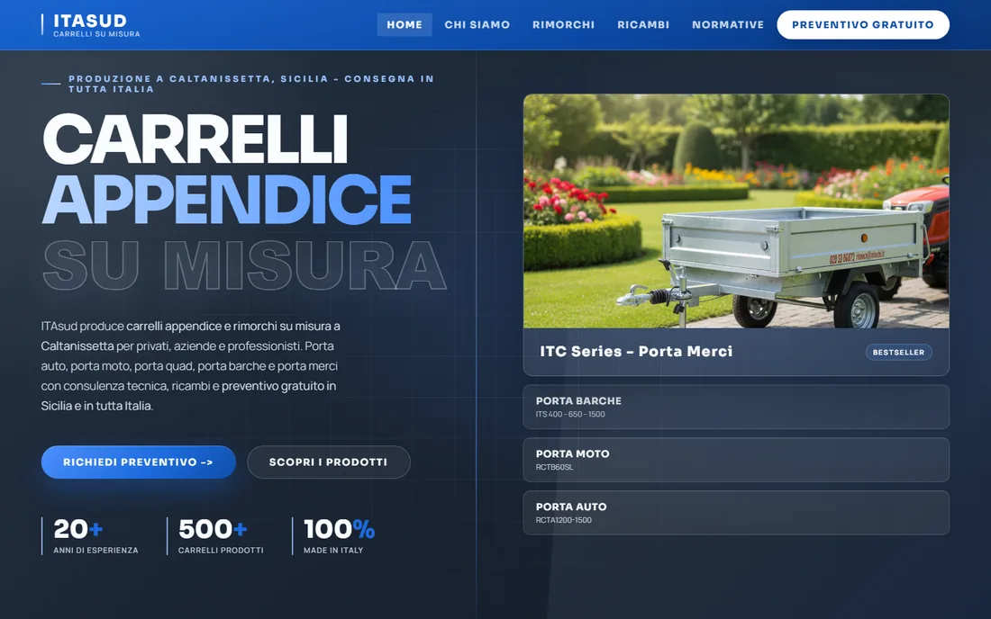 Preview del sito ITAsud realizzato per carrelli appendice e rimorchi