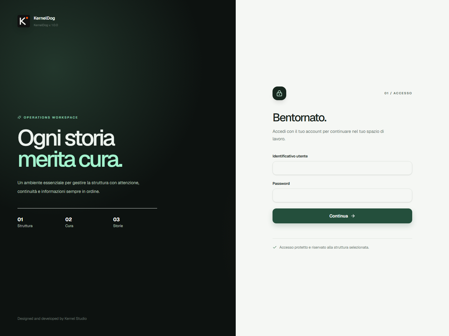 Schermata di accesso al gestionale cloud KernelDog
